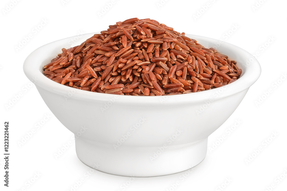 red rice in a ceramic bowl isolated on white background red rice in a ceramic bowl isolated on white background