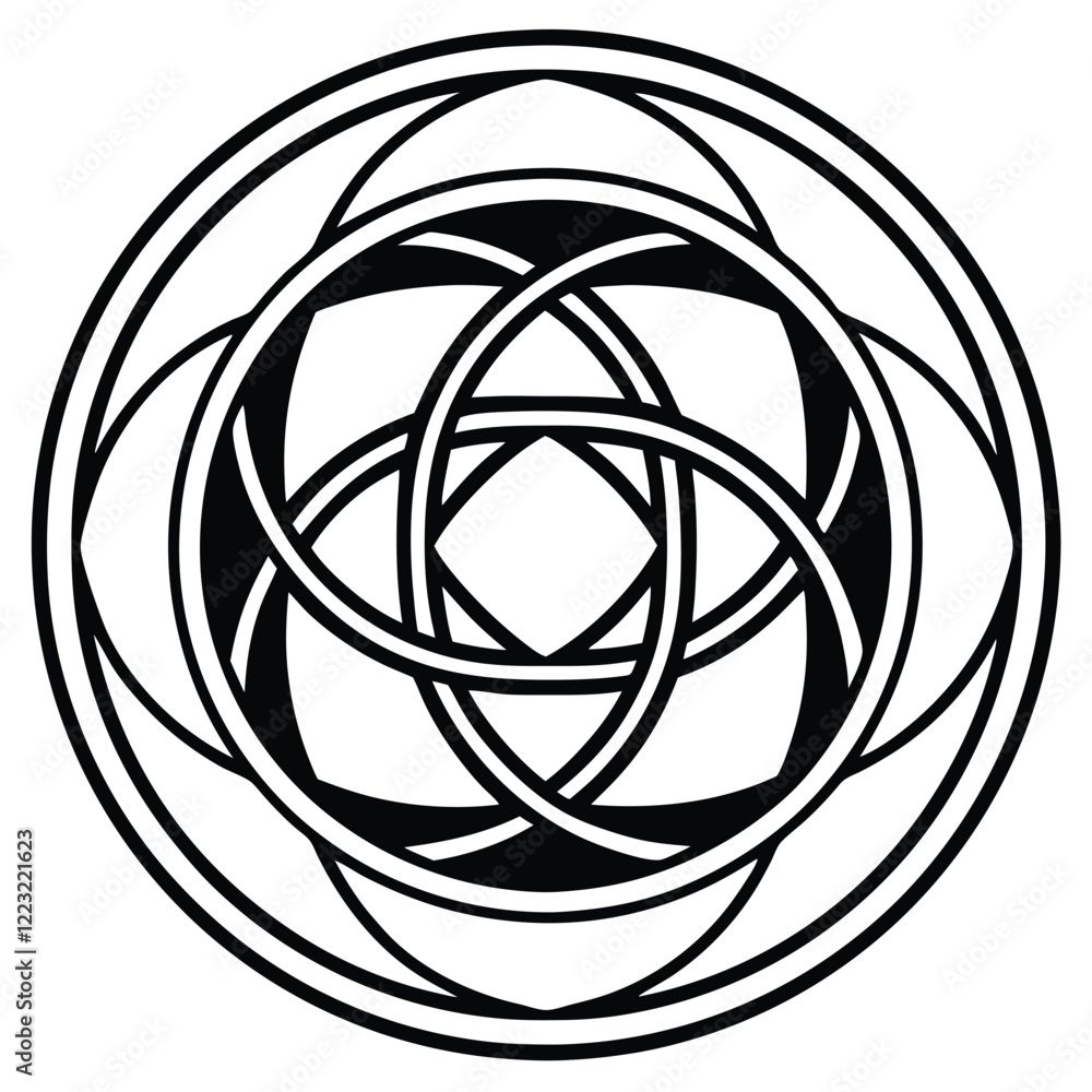 Fototapeta premium An abstract circular logo in line art style, showcasing overlapping shapes and clean lines to create a contemporary and versatile design