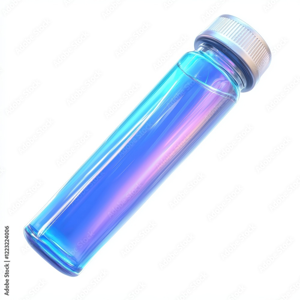 3D icon cartoon futuristic glowing blue serum in a tube, isolated on a white background 3D icon cartoon futuristic glowing blue serum in a tube, isolated on a white background