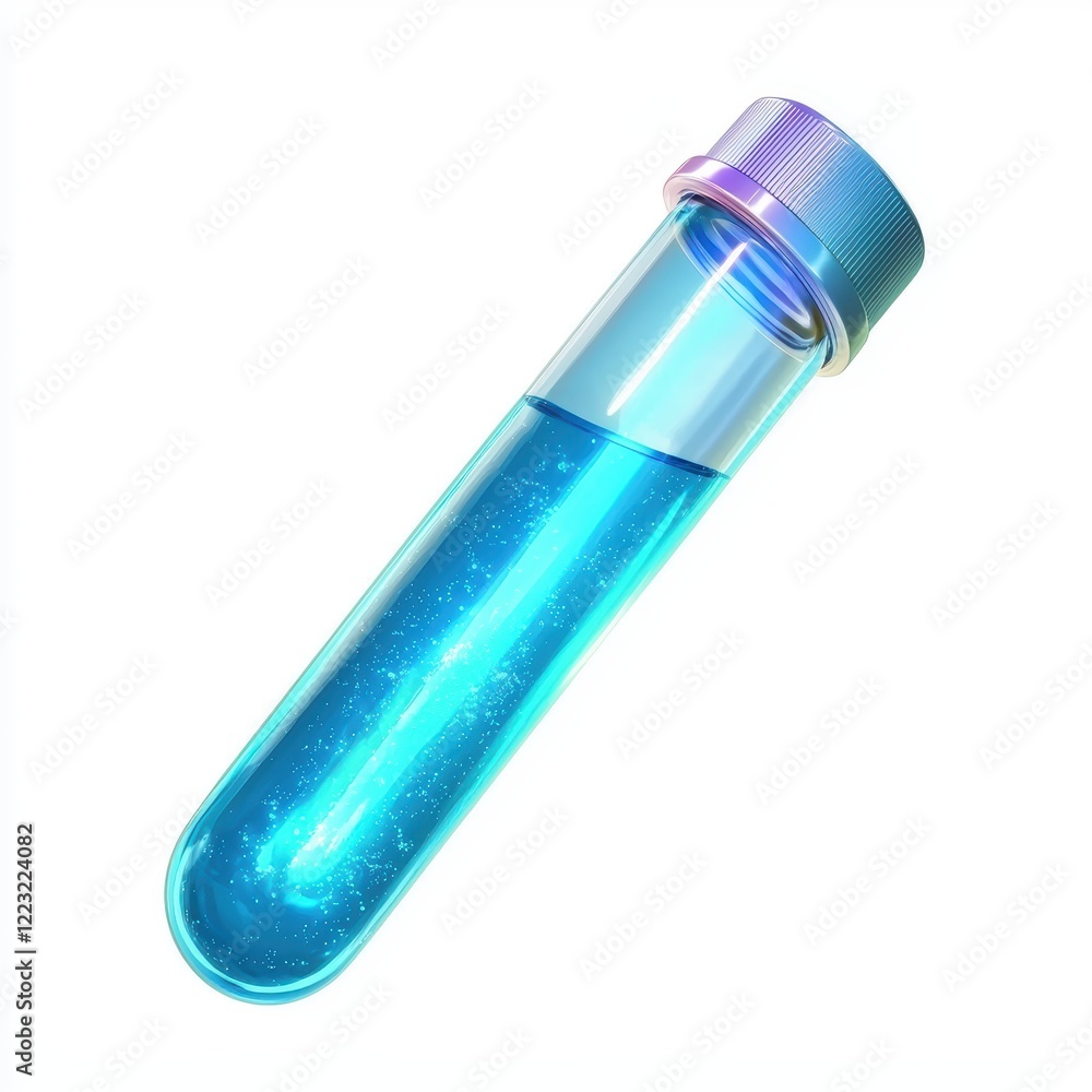 3D icon cartoon futuristic glowing blue serum in a tube, isolated on a white background 3D icon cartoon futuristic glowing blue serum in a tube, isolated on a white background