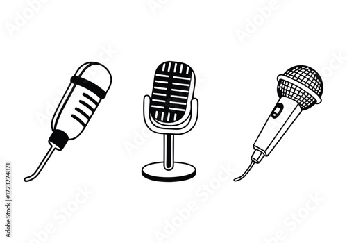 Microphone Icons Set - Audio and Recording Vector Illustrations