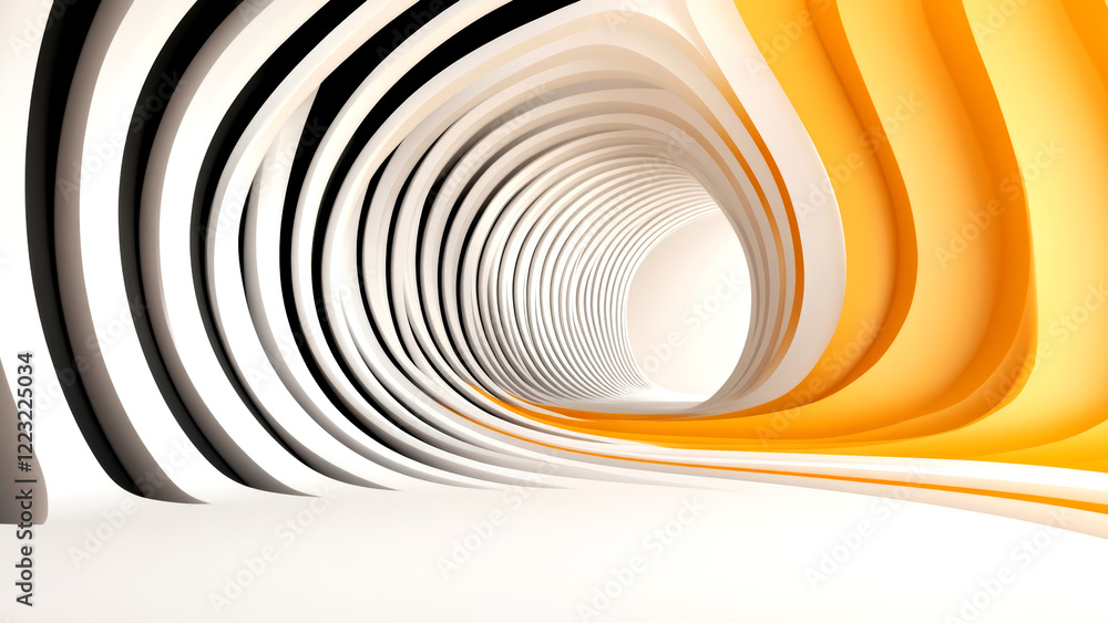 Obraz premium Abstract architecture forming a tunnel with orange and white stripes