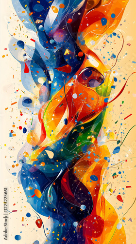 Vibrant abstract swirls in a spectrum of colors and dynamic confetti capture the joyous spirit of purim's festive energy