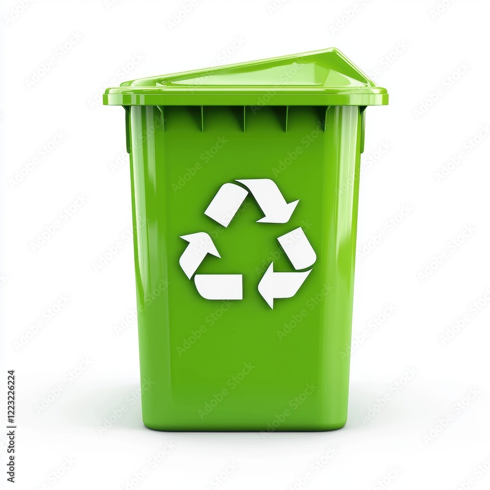 3D icon cartoon green recycling bin with a white recycle symbol isolated on a white background 3D icon cartoon green recycling bin with a white recycle symbol isolated on a white background