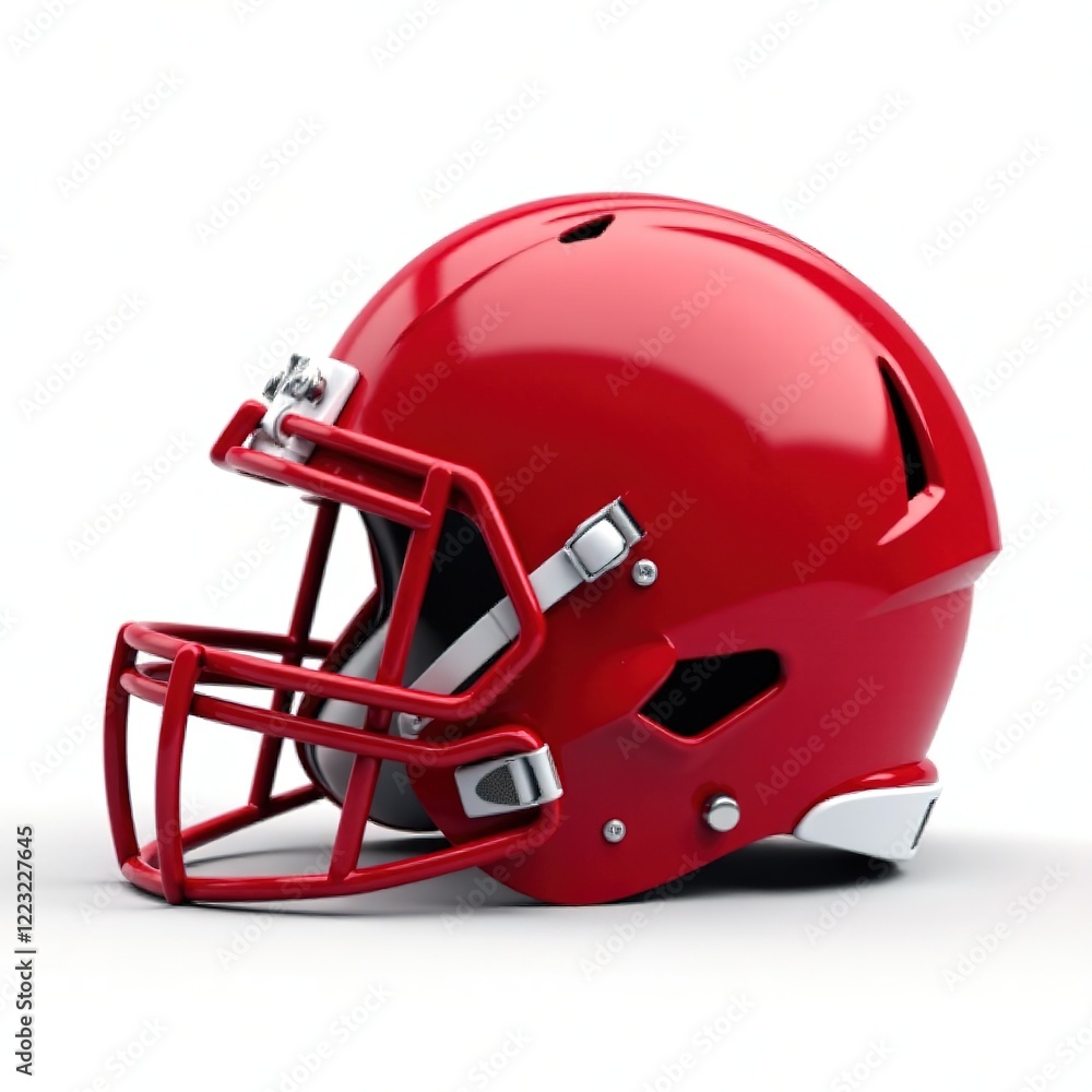 Fototapeta premium Red Football Helmet with White Stripe - High Resolution Image