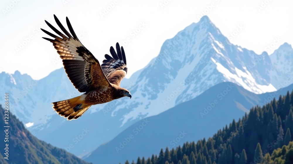 Fototapeta premium Majestic Red-Tailed Hawk Soaring Over Mountain Peaks