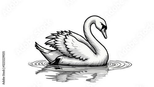 Elegant swan swimming gracefully, nature's art illustration