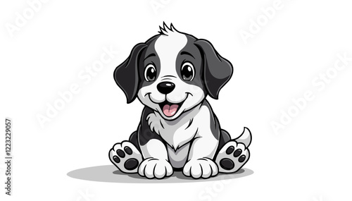 Playful cartoon puppy sitting happily, joy and companionship