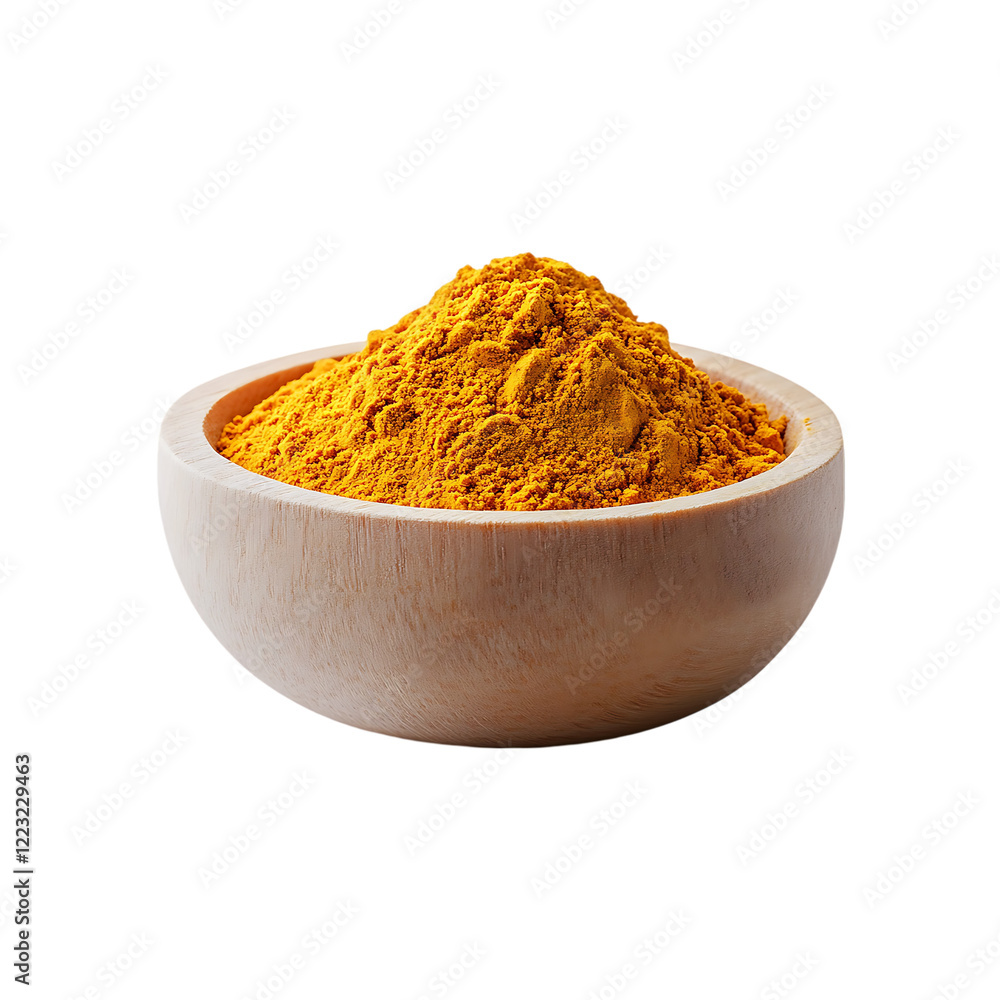 Fresh turmeric powder in a bowl isolated on a transparent background. Fresh turmeric powder in a bowl isolated on a transparent background.