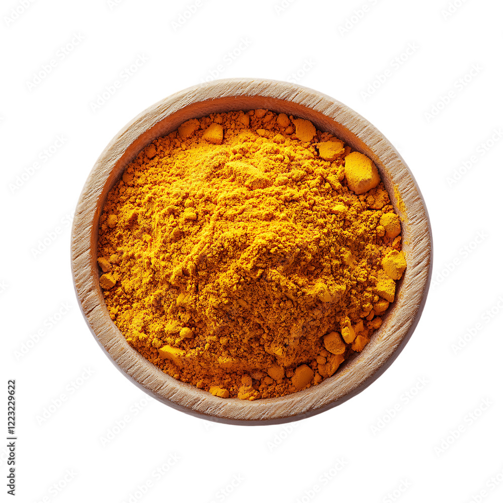 Fresh turmeric powder in a bowl isolated on a transparent background. Fresh turmeric powder in a bowl isolated on a transparent background.