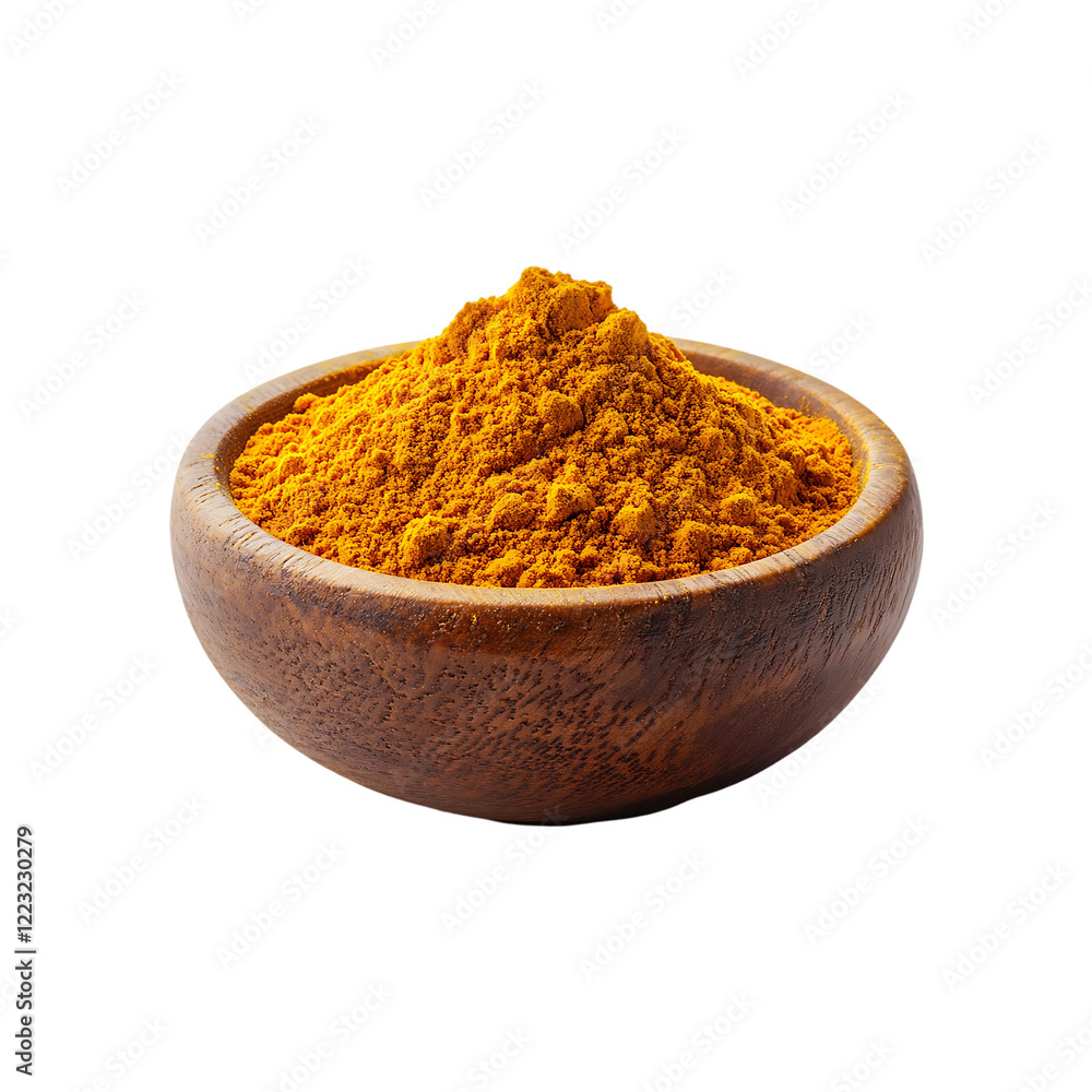 Fresh turmeric powder in a bowl isolated on a transparent background. Fresh turmeric powder in a bowl isolated on a transparent background.