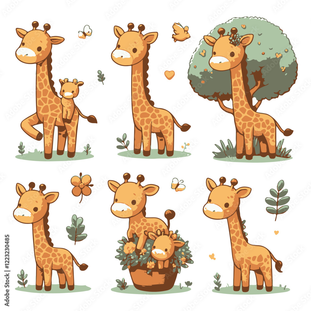 Fototapeta premium Adorable white giraffe cartoon