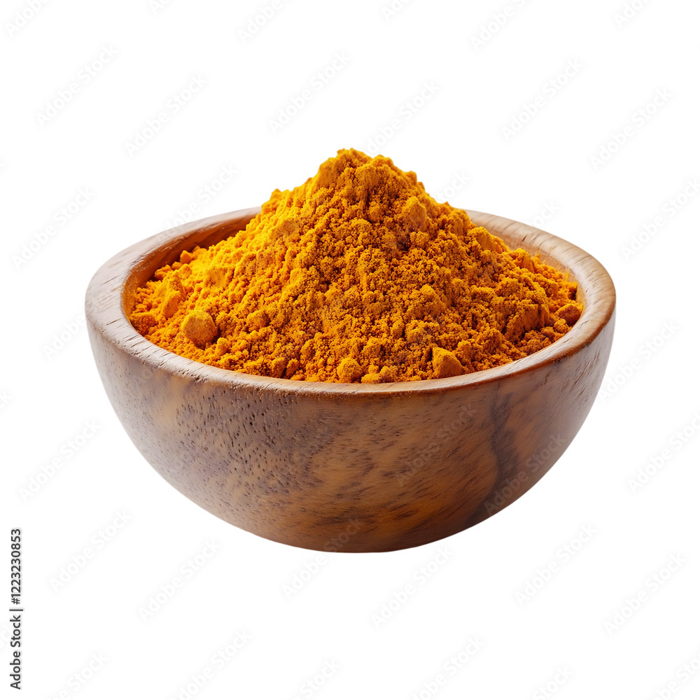 Fresh turmeric powder in a bowl isolated on a transparent background. Fresh turmeric powder in a bowl isolated on a transparent background.