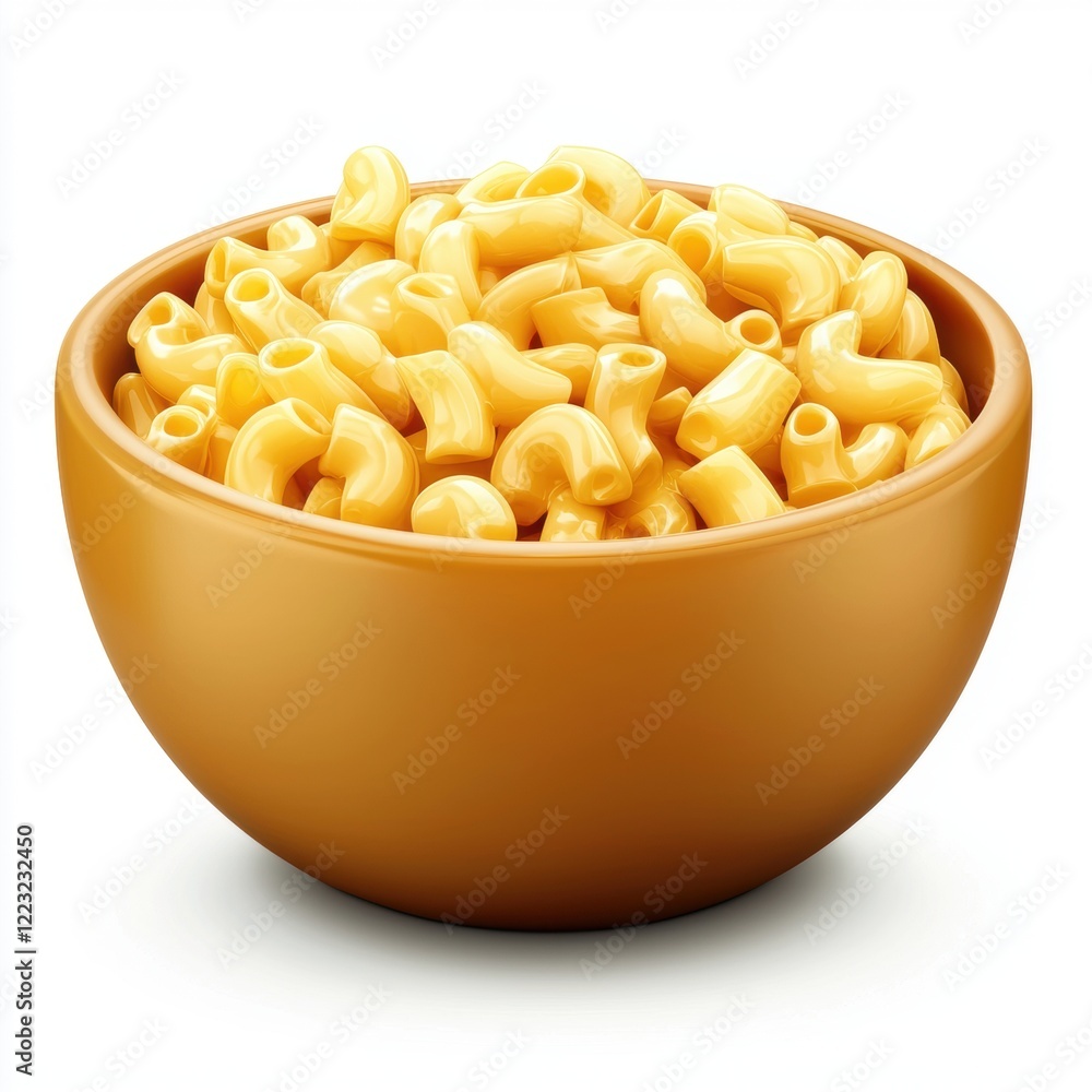 3D icon cartoon of a bowl of macaroni and cheese, isolated on a white background 3D icon cartoon of a bowl of macaroni and cheese, isolated on a white background