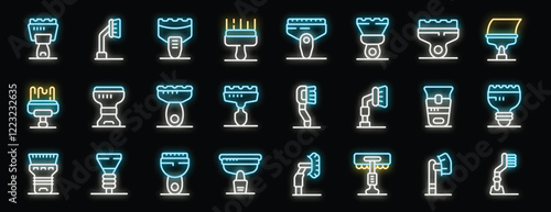 Set of neon electric shaver icons displayed on a dark backdrop