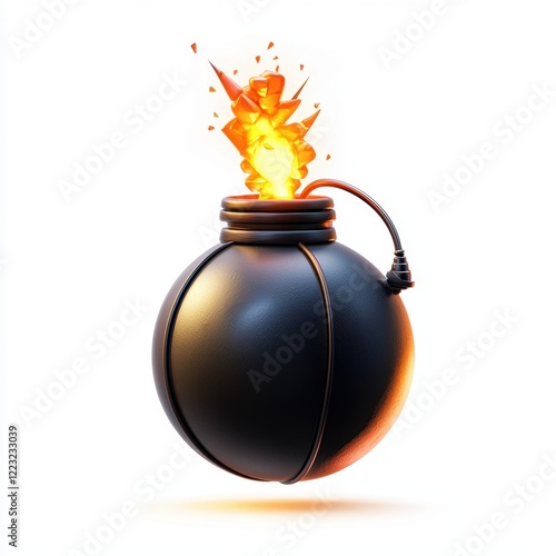 3D icon cartoon of a cartoon bomb with a lit fuse, isolated on a white background photo