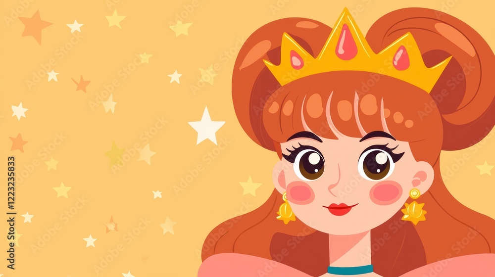 Princess, golden crown, stars, happy, illustration, children's book Princess, golden crown, stars, happy, illustration, children's book