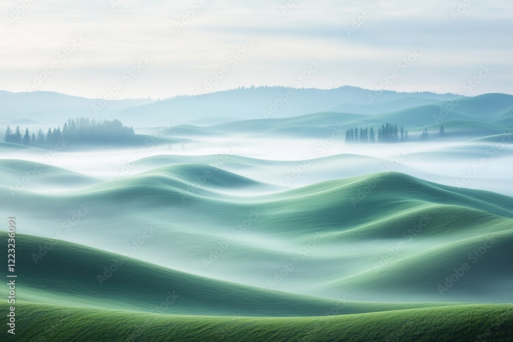 Fototapeta premium Misty morning in rolling green hills