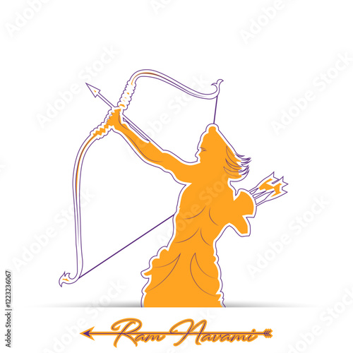 Illustration of Lord Rama aiming bow with quiver of arrows