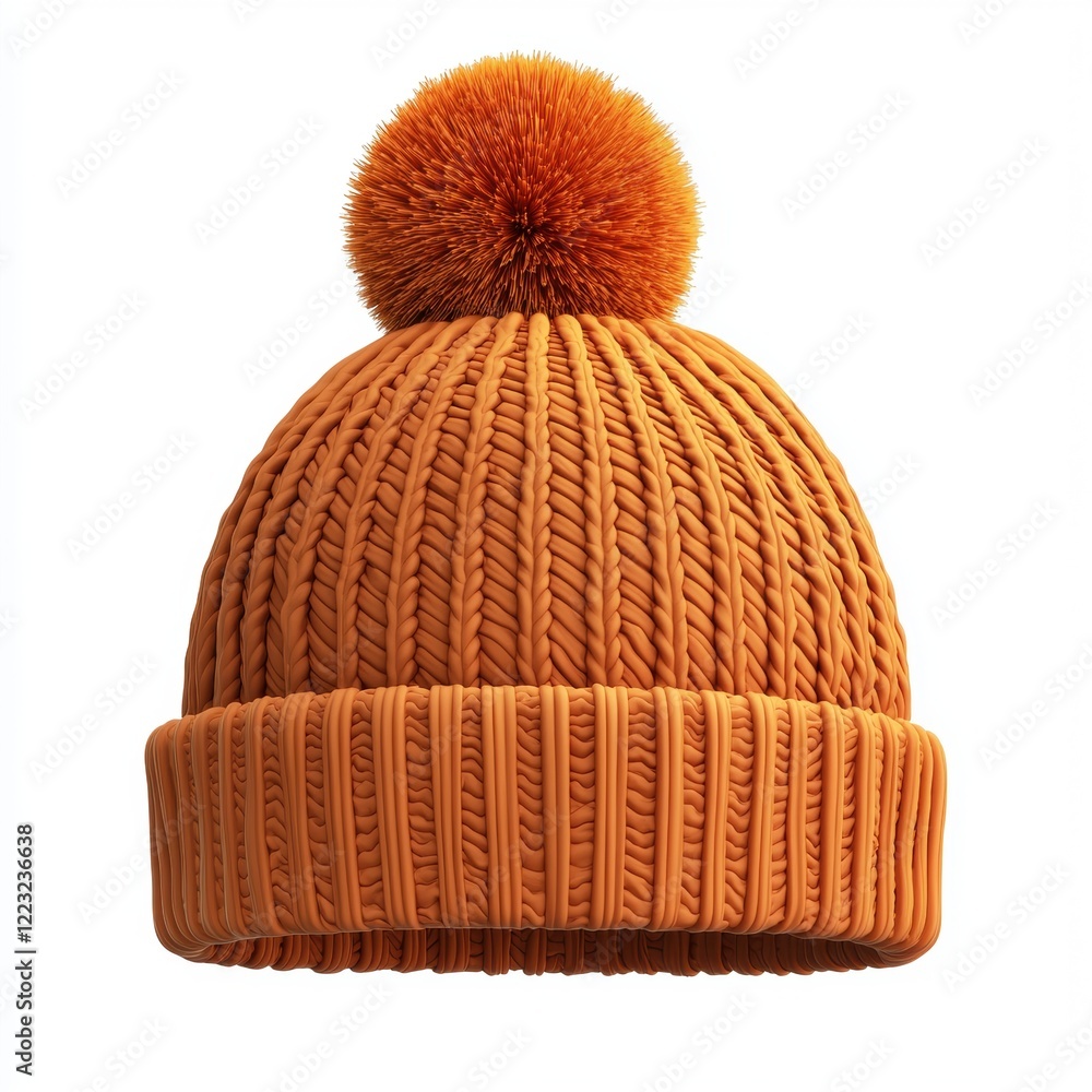 Fototapeta premium 3D icon cartoon of a knitted winter hat with a pom-pom, isolated on a white background 