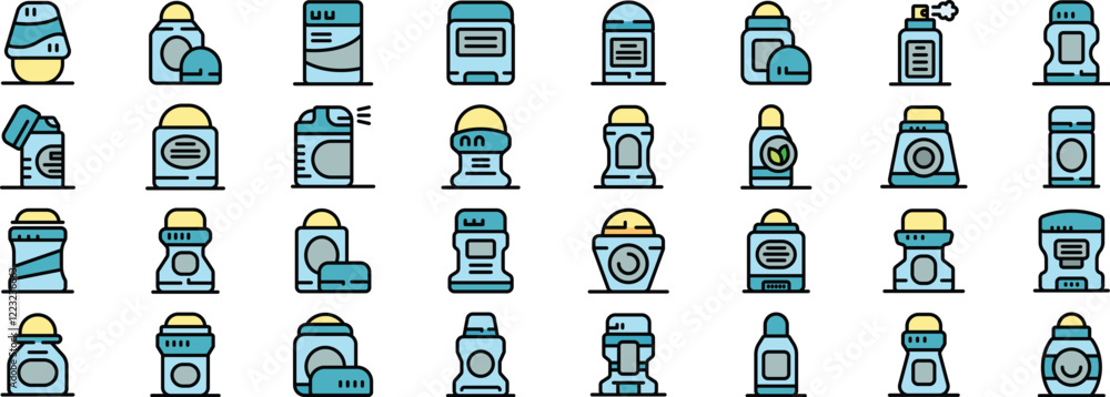 Φωτογραφία Set of illustrated deodorant icons in blue and yellow shades