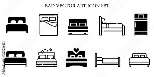 Bedroom linen flat line icons set. Double bed, cushion, blanket, sheets, pillow, mattress topper, curtain, bathrobe vector illustrations.