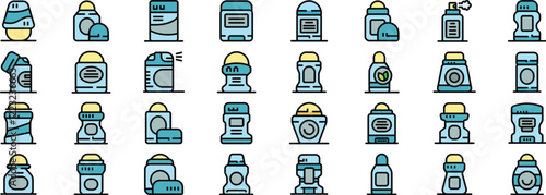 Set of illustrated deodorant icons in blue and yellow shades