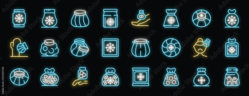 Φωτογραφία Collection of neon icons depicting winter and holiday themes on a black backgrou