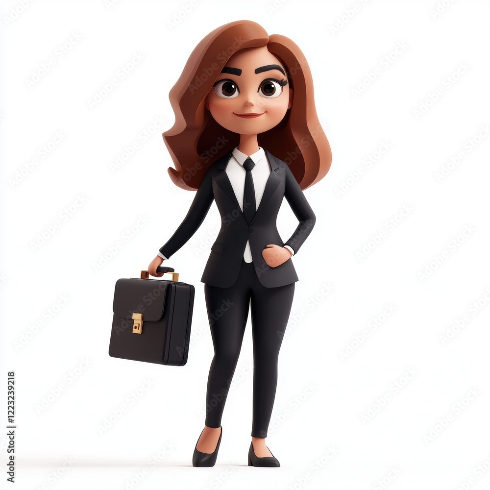 3D icon cartoon of a professional businesswoman holding a briefcase, isolated on a white background 3D icon cartoon of a professional businesswoman holding a briefcase, isolated on a white background