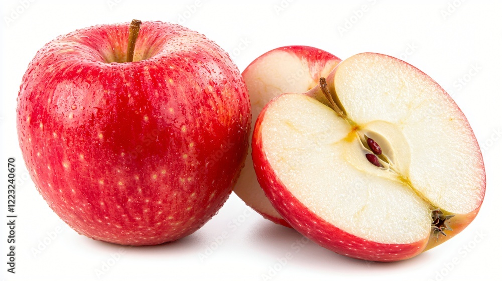 Red apple halved, isolated, white background, healthy food Red apple halved, isolated, white background, healthy food