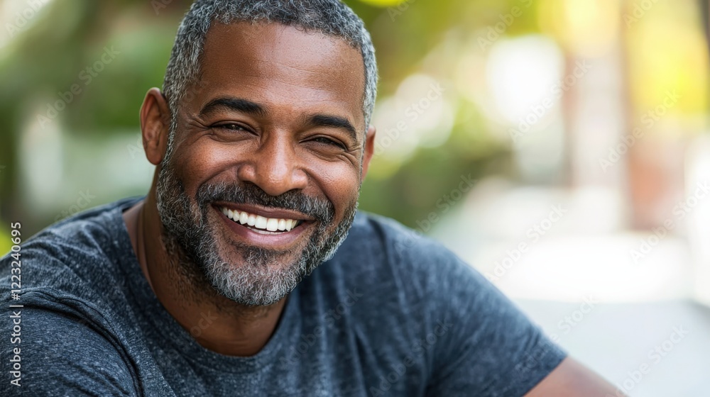 Joyful Man Smiling Outdoors in Natural Light Joyful Man Smiling Outdoors in Natural Light