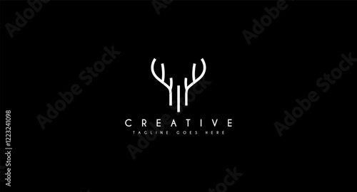 outline deer line art logo vector icon - Vector