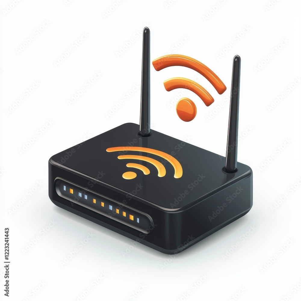 3D icon cartoon of a router with Wi-Fi waves, isolated on a white background 3D icon cartoon of a router with Wi-Fi waves, isolated on a white background