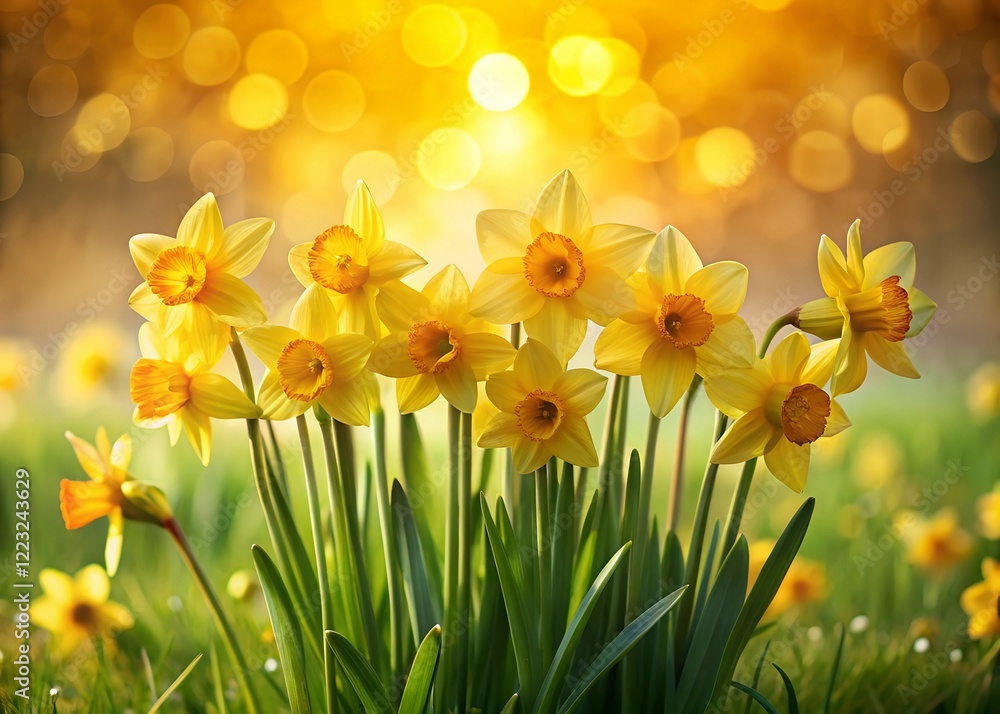 Radiant bloom vibrant daffodils bathed in sunlit glow image. Radiant bloom vibrant daffodils bathed in sunlit glow image.