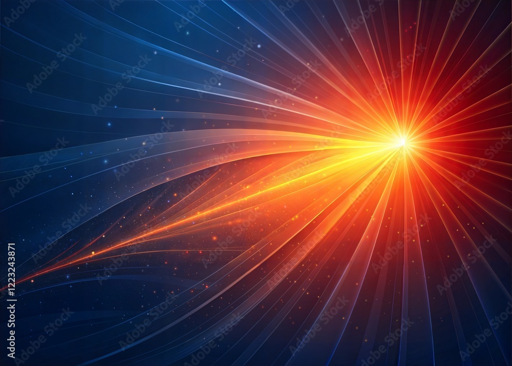 Obraz premium Colorful Glow Light Flare Sparks Texture Red Orange Rays on Dark Blue Abstract Overlay