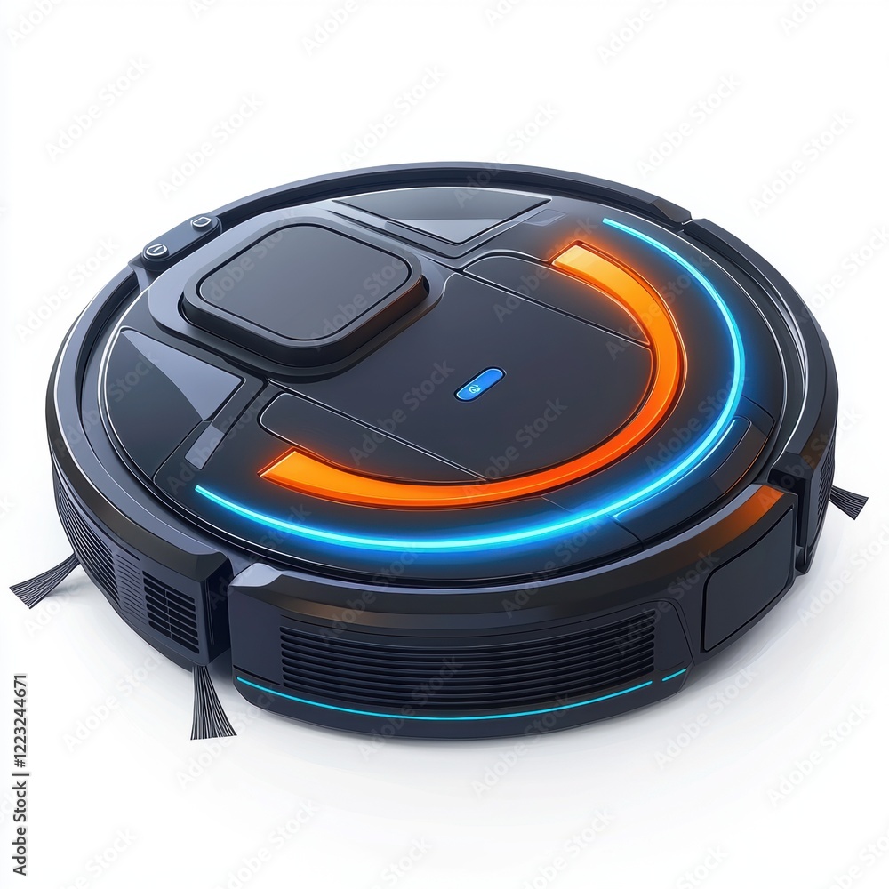 Fototapeta premium 3D icon cartoon of a robotic vacuum cleaner, isolated on a white background --quality 2