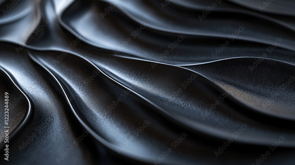 Fototapeta premium A close-up of black silk satin, highlighting its deep, glossy finish with soft lighting that creates a mysterious allure.