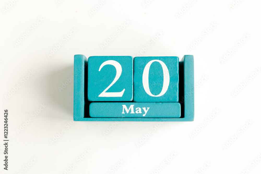 May 20. Blue cube calendar with month date isolated on white background. May 20. Blue cube calendar with month date isolated on white background.