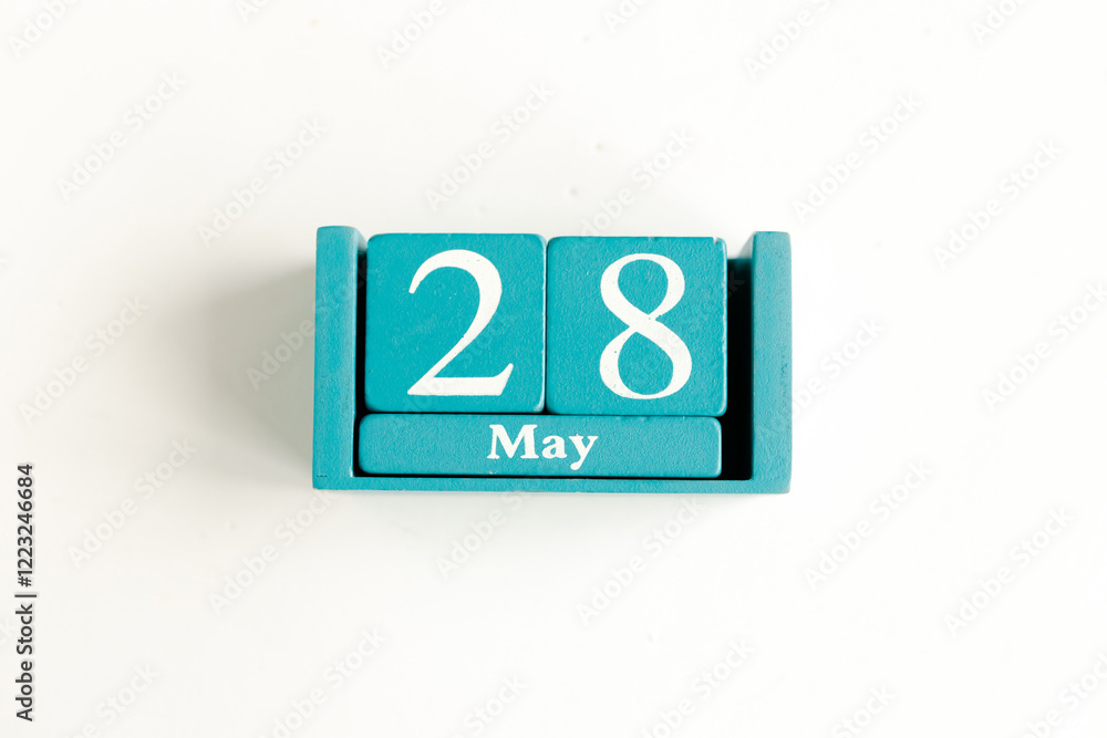 May 28. Blue cube calendar with month date isolated on white background. May 28. Blue cube calendar with month date isolated on white background.