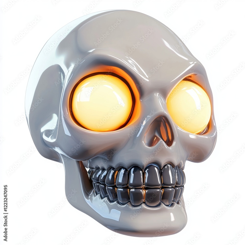 3D icon cartoon of a skull with glowing eyes, isolated on a white background --quality 2 3D icon cartoon of a skull with glowing eyes, isolated on a white background --quality 2
