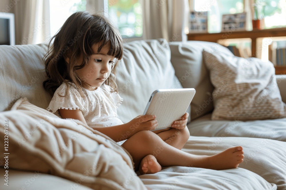 Child engaged with interactive educational apps a vibrant e learning experience at home Child engaged with interactive educational apps a vibrant e learning experience at home