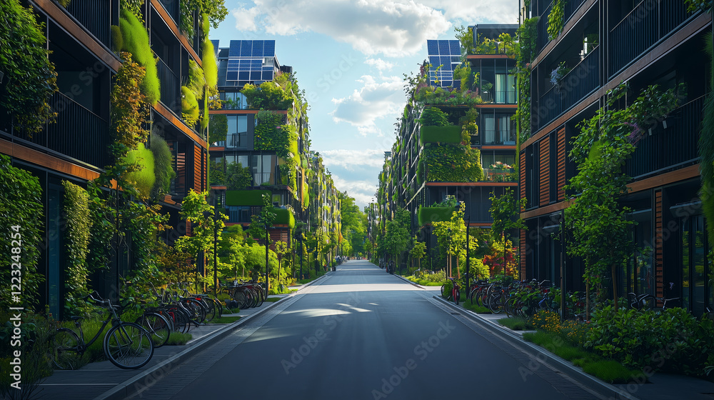 Fototapeta premium Green Urban Living with Sustainable Architecture and Lush Vegetation