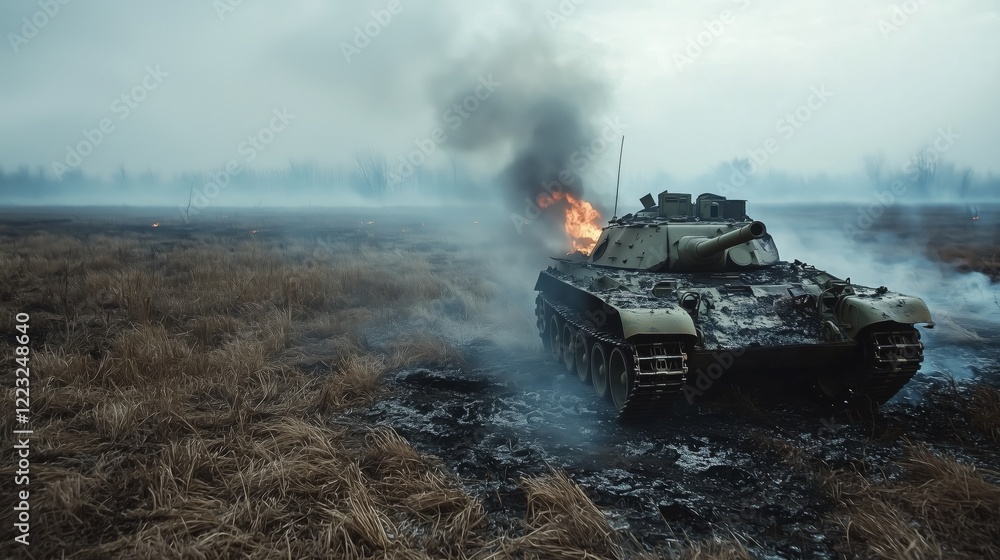 Devastated Tank in an Open Field of Ashes Devastated Tank in an Open Field of Ashes