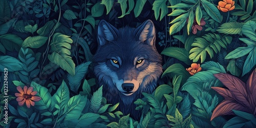Wallpaper Mural Wolf Hidden Deep Within Lush Tropical Foliage Torontodigital.ca