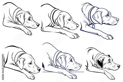 a dog lying down relaxed with its head resting Line art