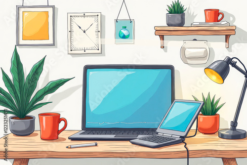 Wallpaper Mural  Home Working with a laptop and a tablet representing technological efficiency Torontodigital.ca