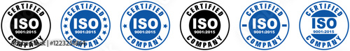 ISO 9001 logo certification, Certified Company Certificate ISO Blue vector, Quality Certificate, iso mark certification, ISO 9001:2015 certified symbol vector illustration, Certified Company, Quality