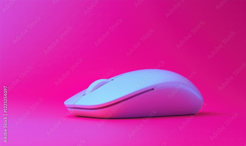 Gaming mouse on vibrant pink background showcasing sleek design and modern aesthetics Gaming mouse on vibrant pink background showcasing sleek design and modern aesthetics