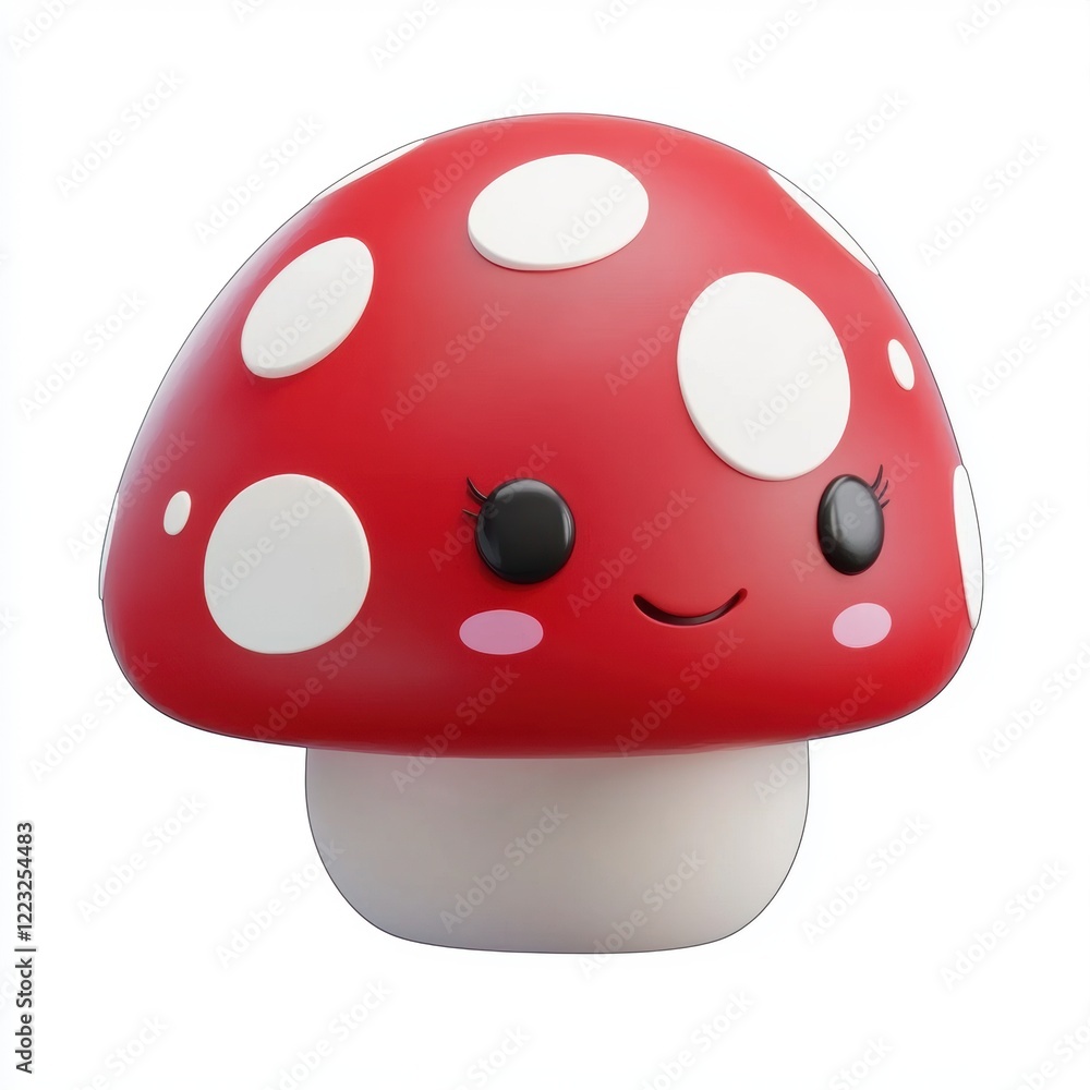 3D icon cartoon red mushroom with white spots, isolated on a white background 3D icon cartoon red mushroom with white spots, isolated on a white background