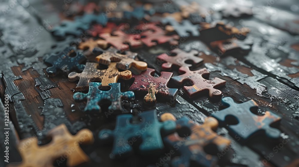 colorful puzzles scattered on the table colorful puzzles scattered on the table